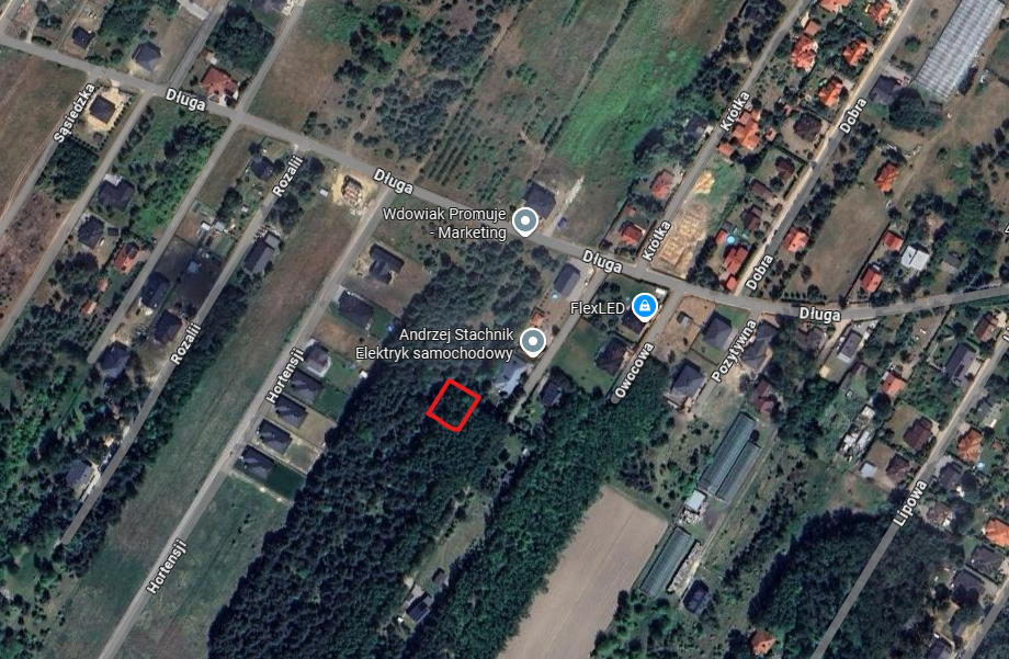Satelitarna mapa działki budowlanej w miejscowości Dosin w gminie Serock